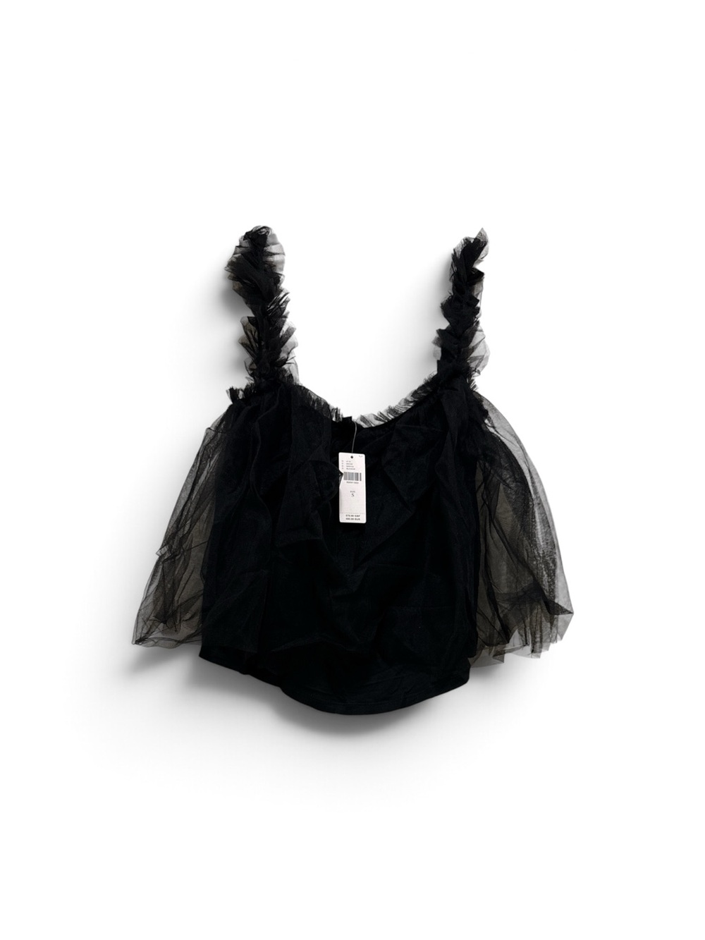 Anthropologie Black Ruffled Tulle Cami with Voluminous Straps